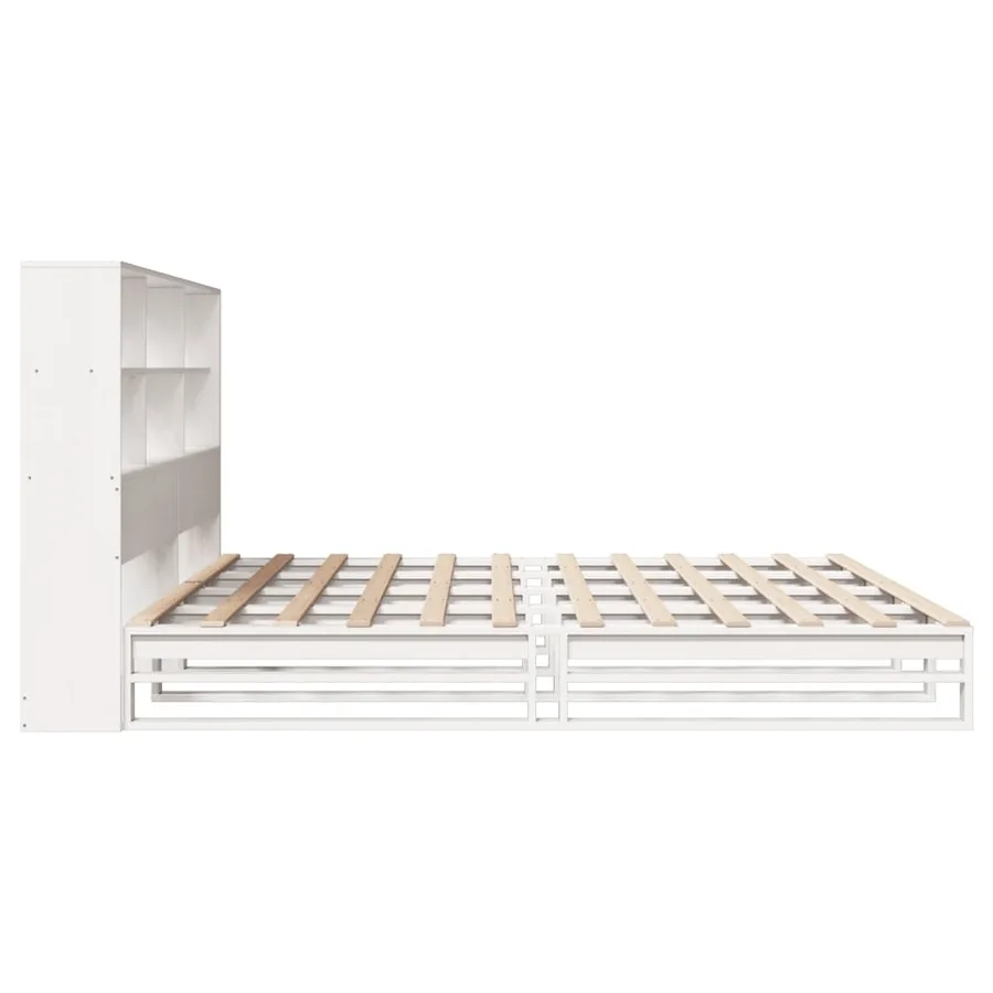 Lit bibliothèque sans matelas blanc 180x200 cm bois massif - 7