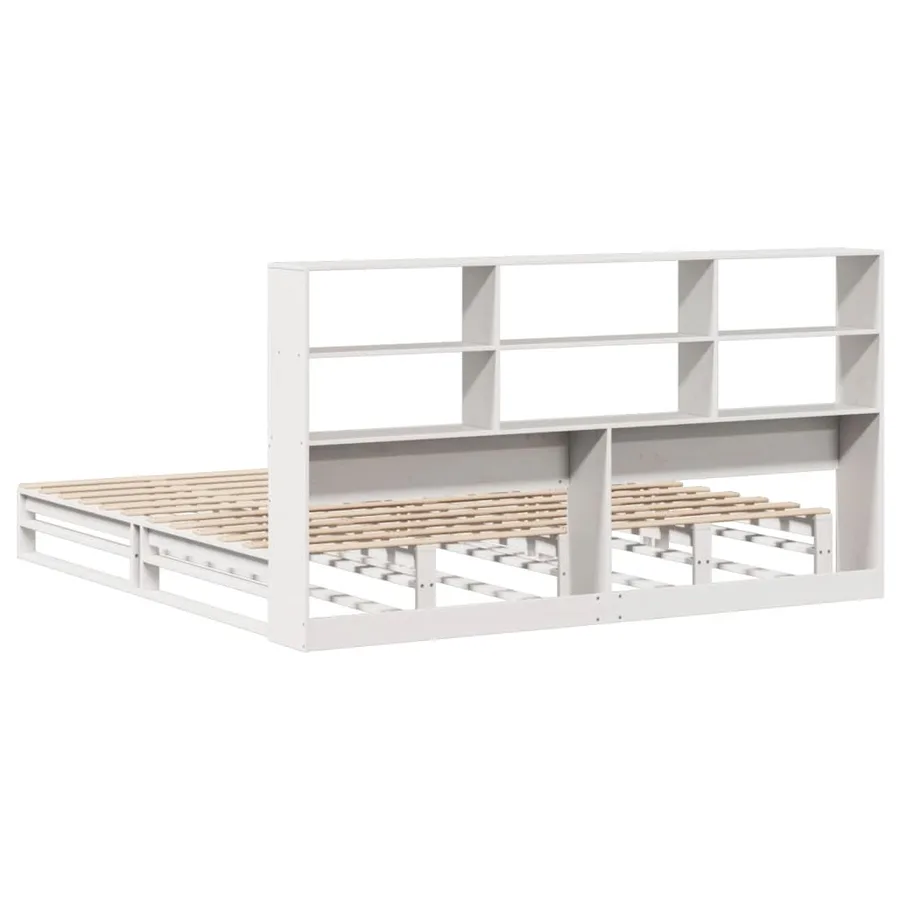 Lit bibliothèque sans matelas blanc 180x200 cm bois massif - 8