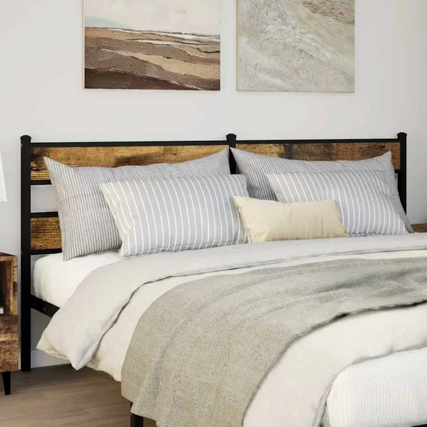 Tête de lit de remplacement chêne fumé 200 cm fer et bois d'ingénierie