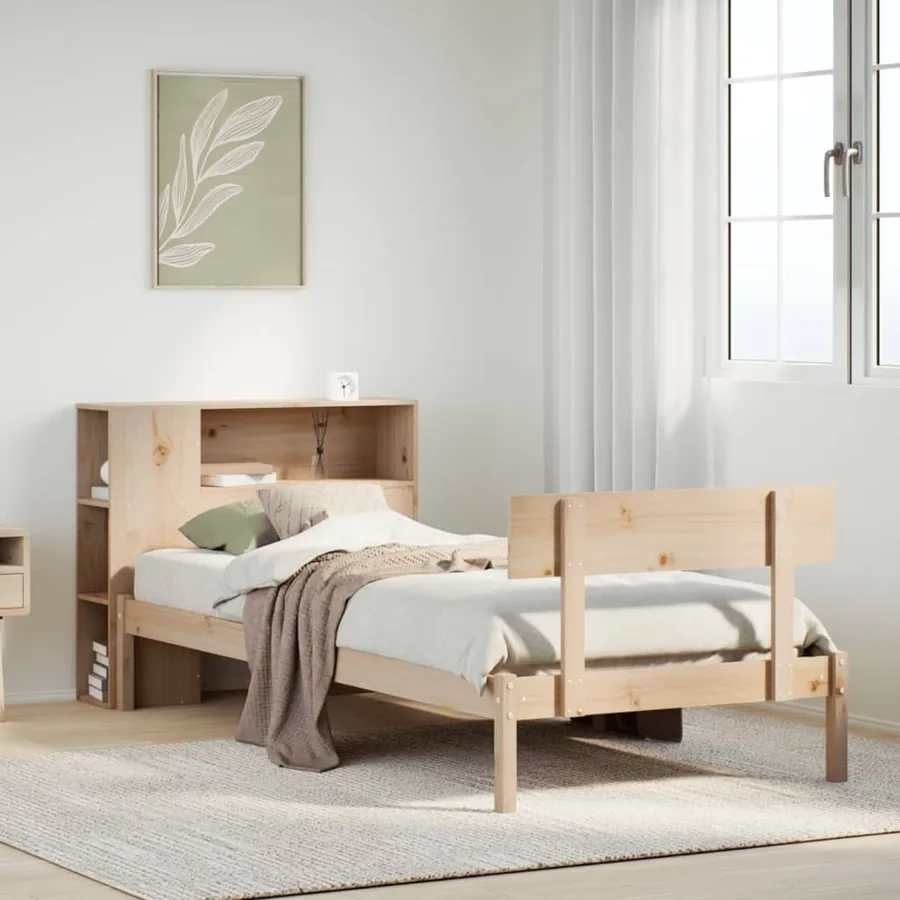 Lit bibliothèque sans matelas 90x200 cm bois de pin massif