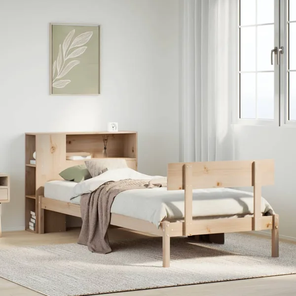Lit bibliothèque sans matelas 90x200 cm bois de pin massif