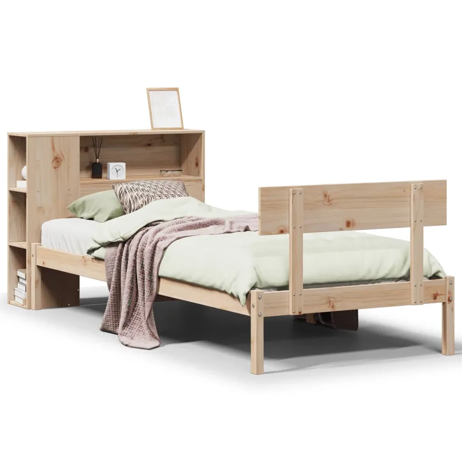 Lit bibliothèque sans matelas 90x200 cm bois de pin massif - 2