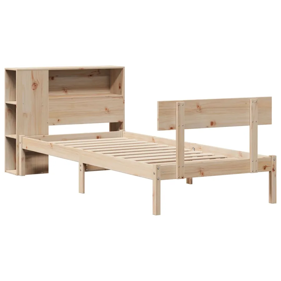 Lit bibliothèque sans matelas 90x200 cm bois de pin massif - 3