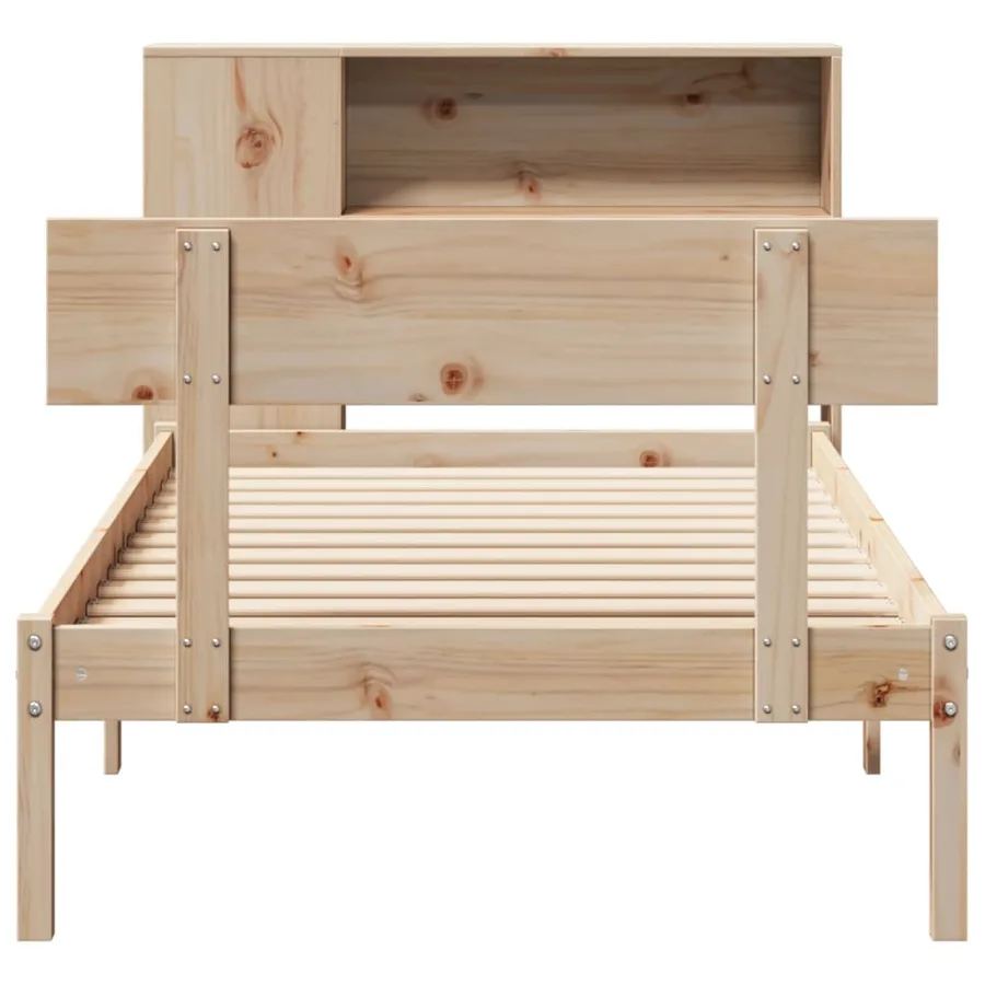 Lit bibliothèque sans matelas 90x200 cm bois de pin massif - 4