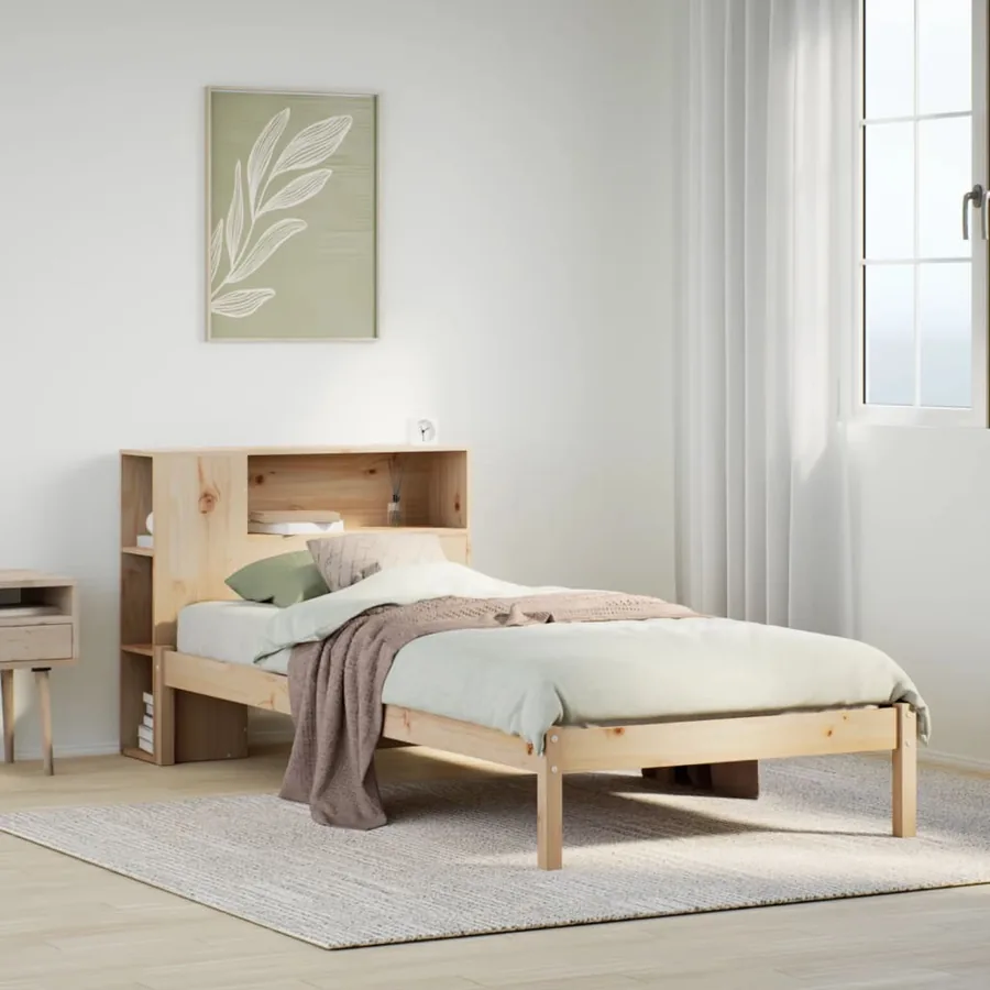 Lit bibliothèque sans matelas 90x200 cm bois de pin massif
