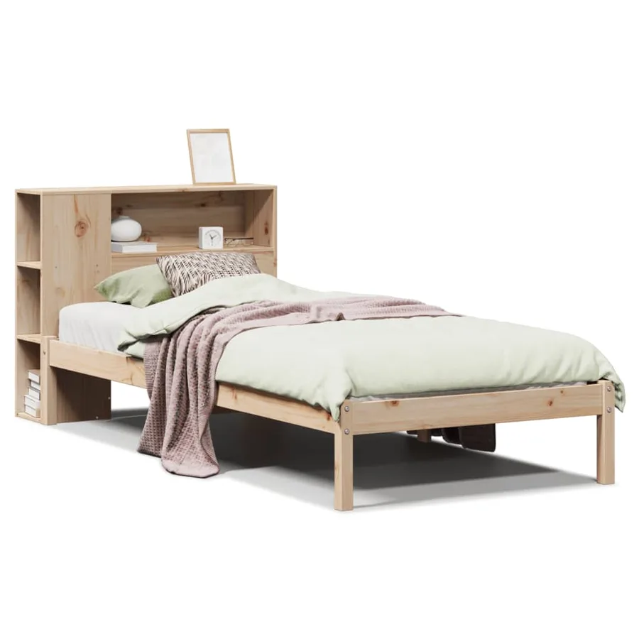 Lit bibliothèque sans matelas 90x200 cm bois de pin massif - 2