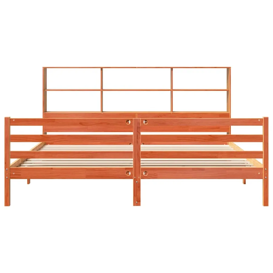 Lit bibliothèque sans matelas cire marron 200x200cm bois massif - 4