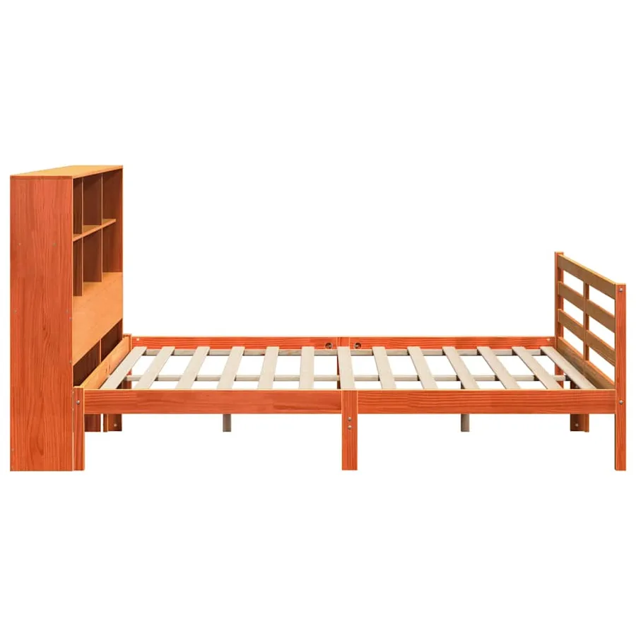 Lit bibliothèque sans matelas cire marron 200x200cm bois massif - 5