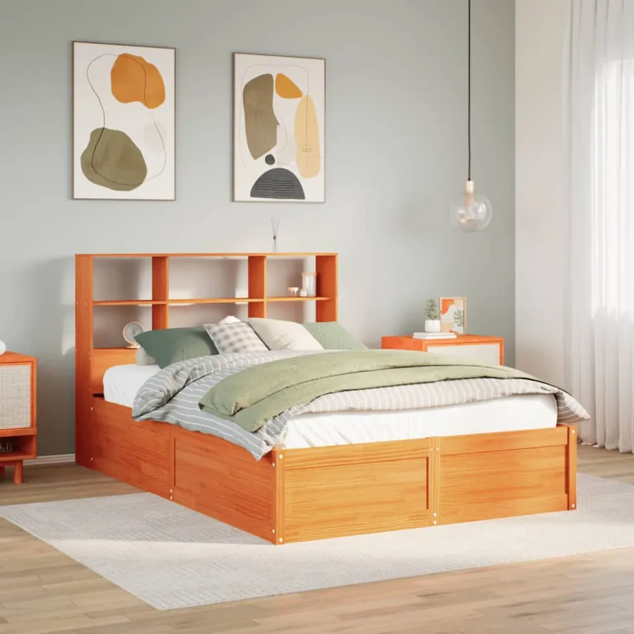 Cadre de lit sans matelas cire marron 150x200cm bois pin massif