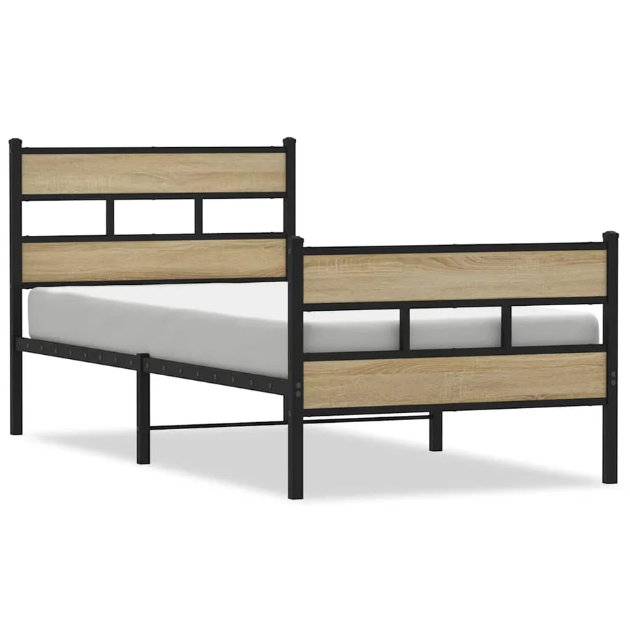 Cadre de lit en métal sans matelas chêne sonoma 100x190 cm - 2