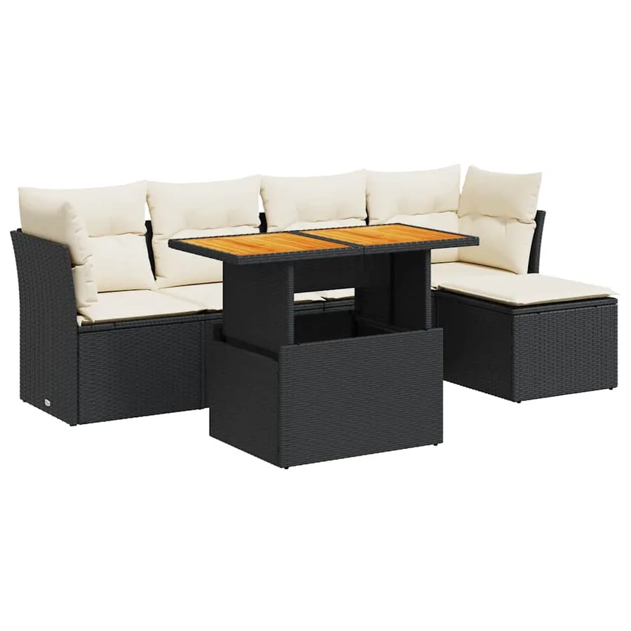 Salon de jardin 6 pcs avec coussins noir résine tressée - 2