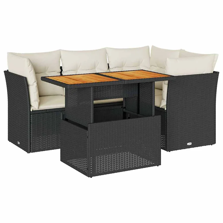 Salon de jardin 5 pcs avec coussins noir résine tressée - 2