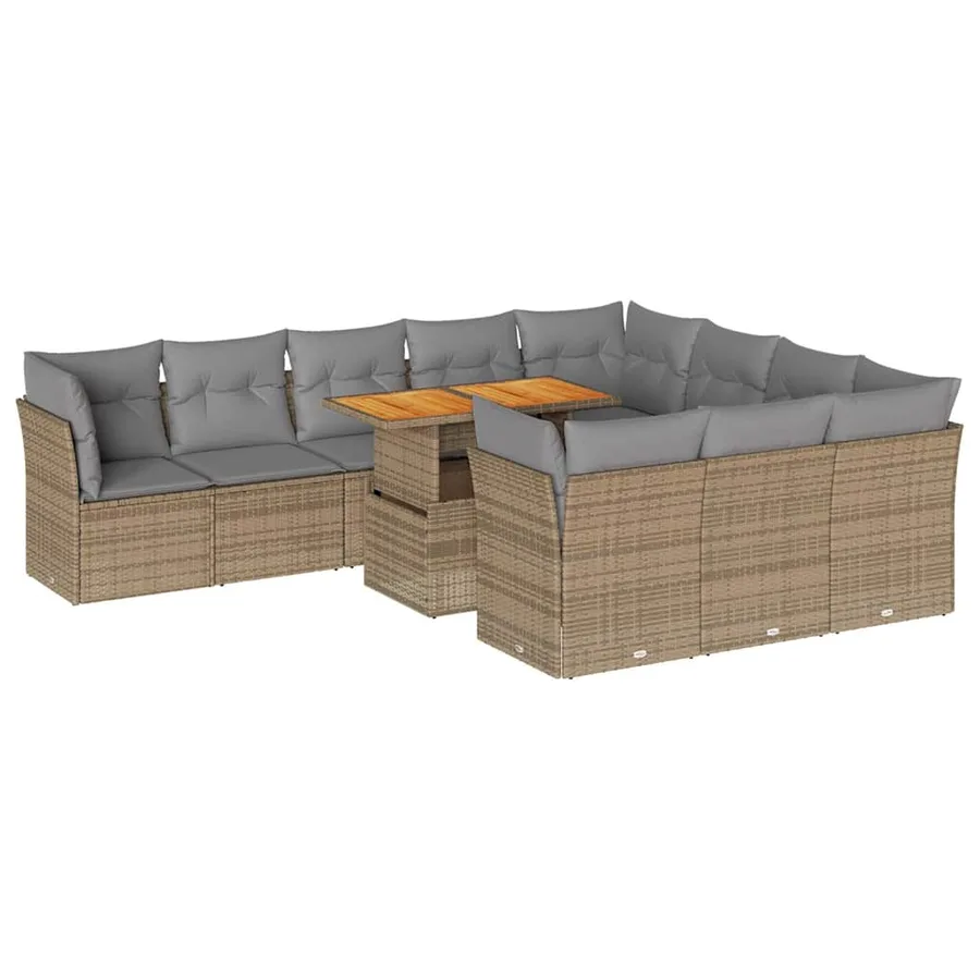 Salon de jardin 11 pcs avec coussins beige résine tressée - 2