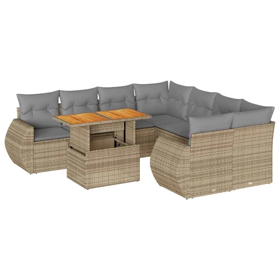 Salon de jardin avec coussins 9 pcs beige résine tressée - 2