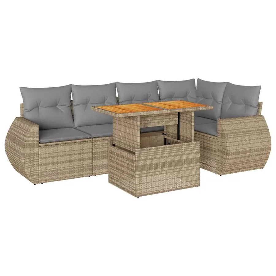Salon de jardin avec coussins 6 pcs beige résine tressée - 2