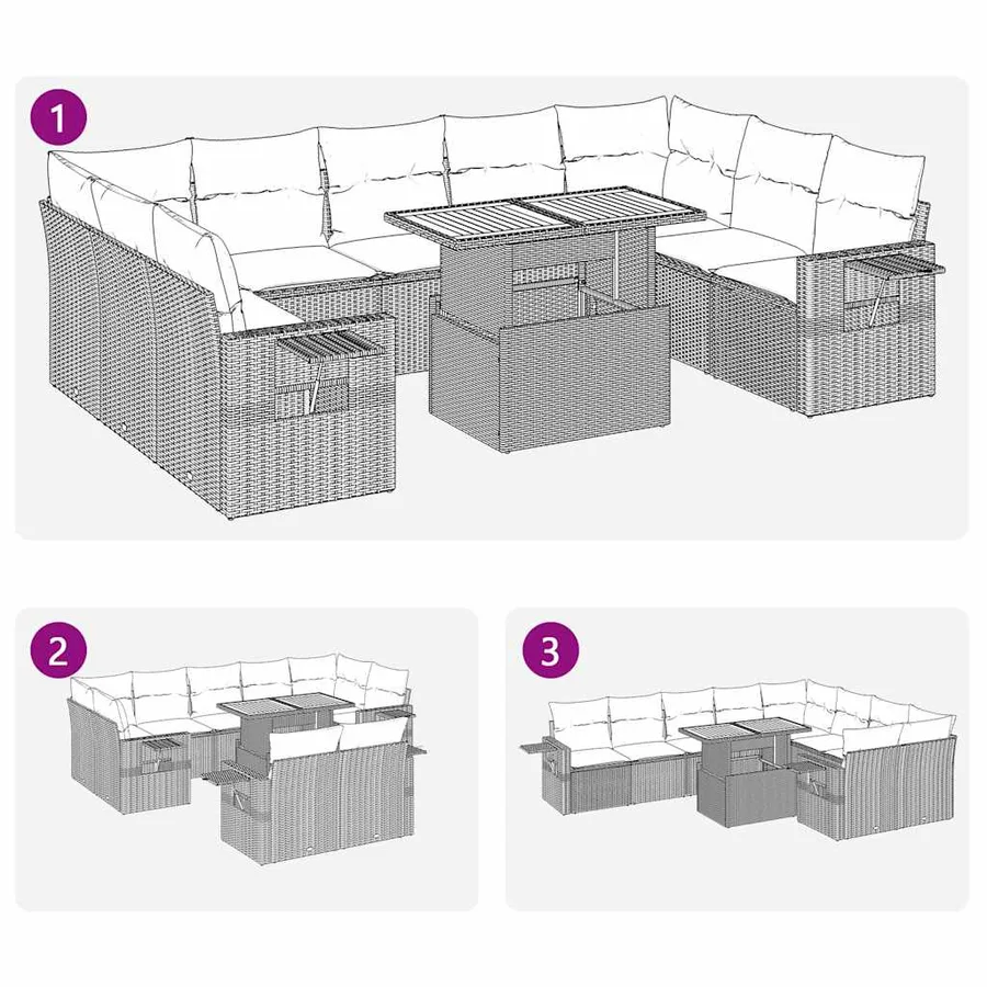 Salon de jardin avec coussins 10 pcs gris résine tressée - 12