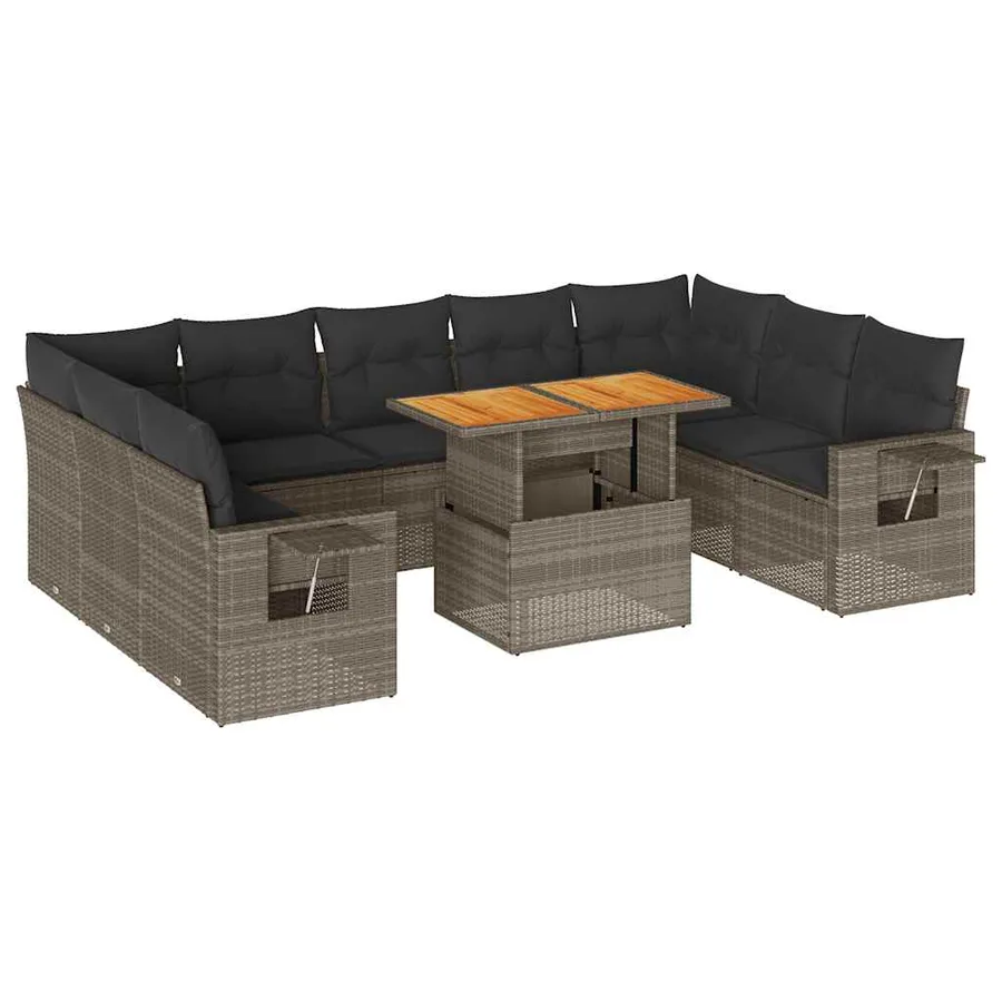 Salon de jardin avec coussins 10 pcs gris résine tressée - 2