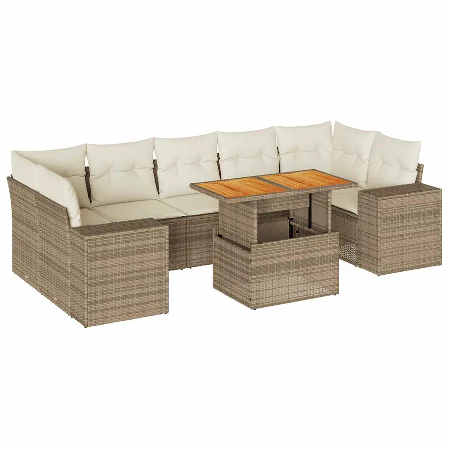 Salon de jardin avec coussins 8 pcs beige résine tressée - 2