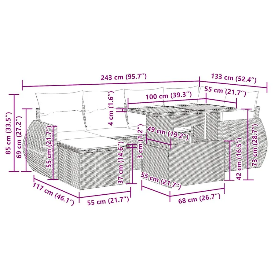Salon de jardin avec coussins 7 pcs beige résine tressée - 15