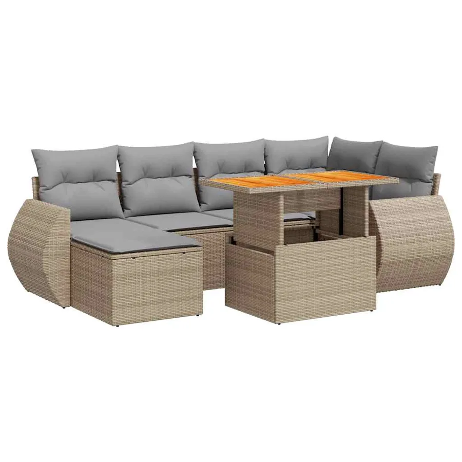 Salon de jardin avec coussins 7 pcs beige résine tressée - 2