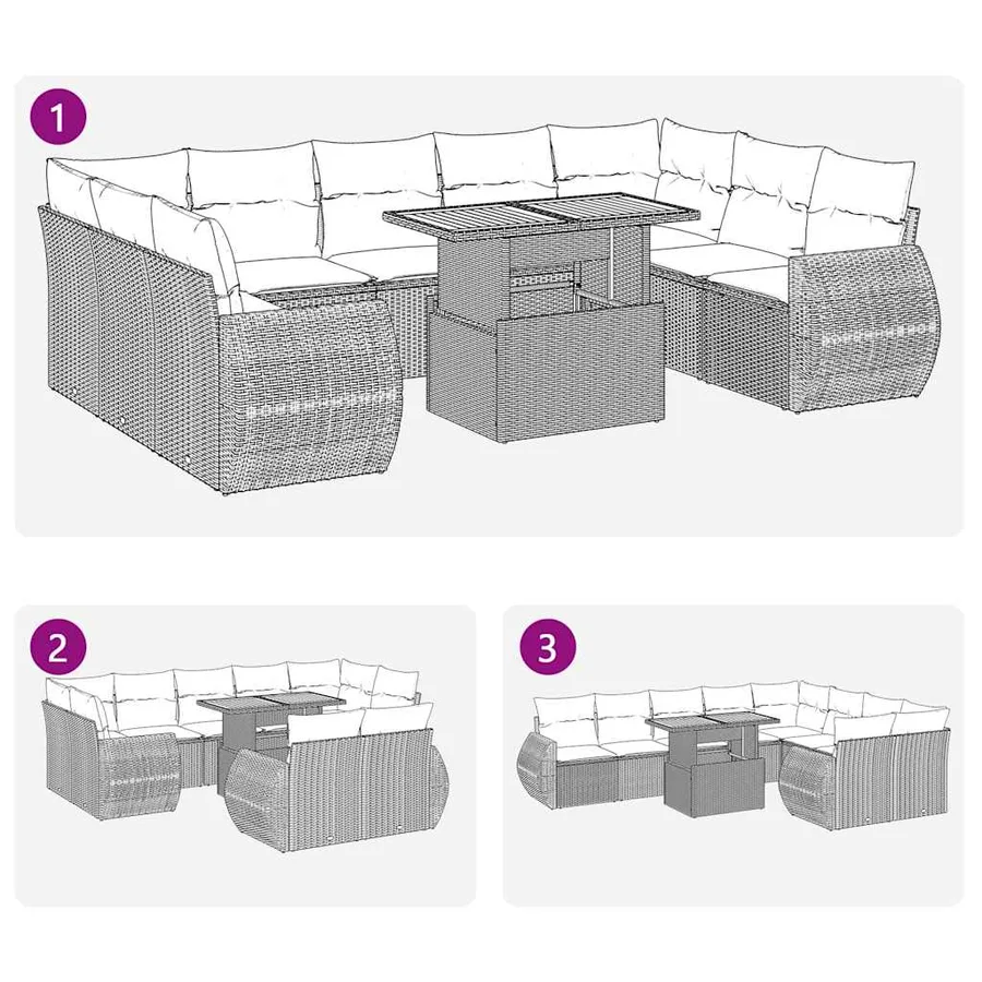 Salon de jardin avec coussins 10 pcs gris résine tressée - 11