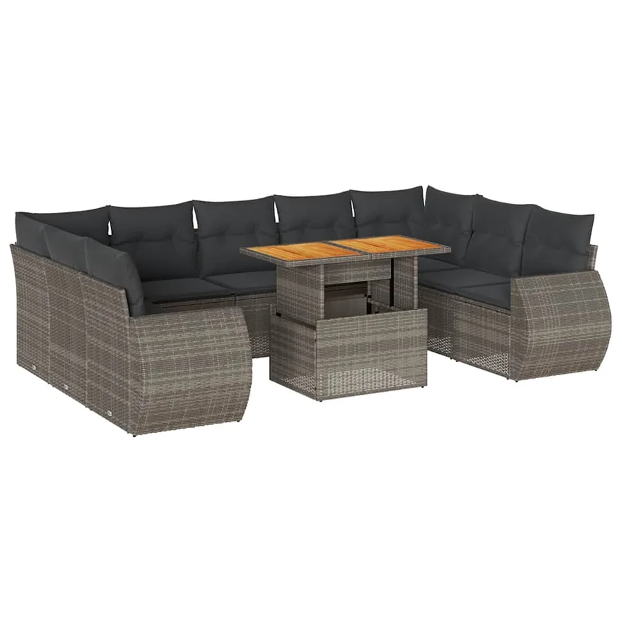 Salon de jardin avec coussins 10 pcs gris résine tressée - 2