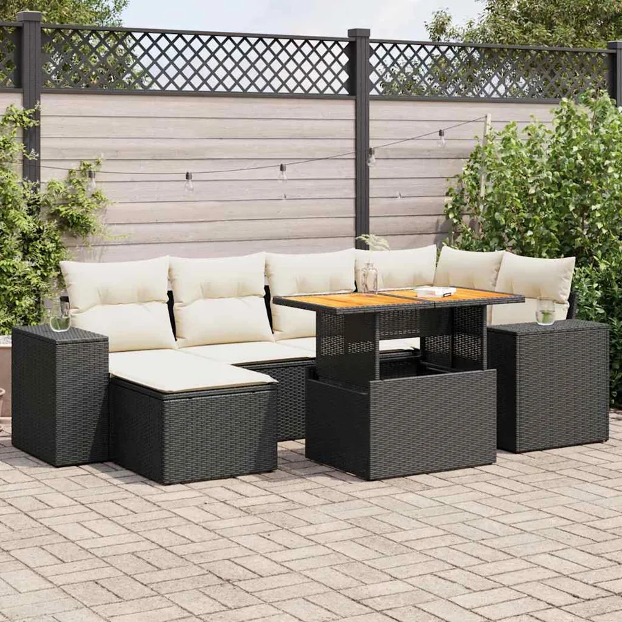 Salon de jardin 7 pcs avec coussins noir résine tressée 62 x 62 x 69 cm - 67,0 kg