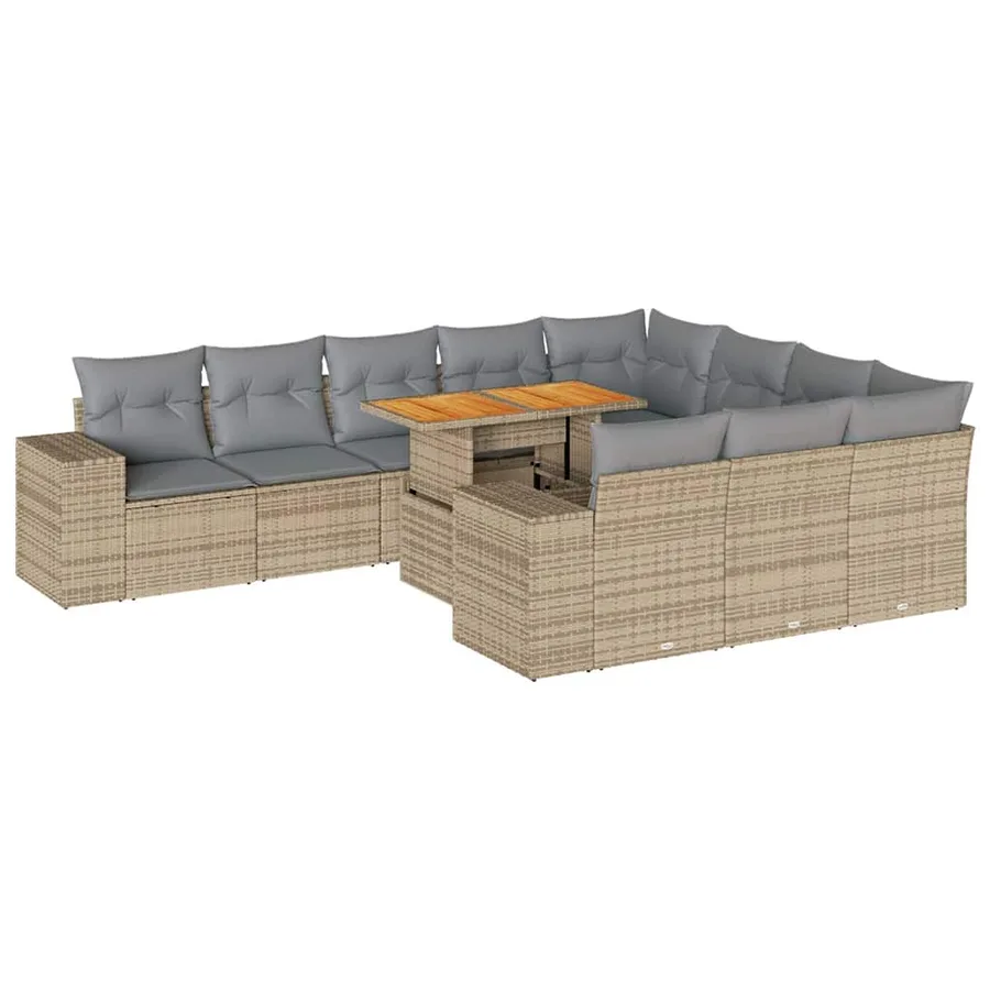 Salon de jardin avec coussins 10pcs beige résine tressée acacia - 2