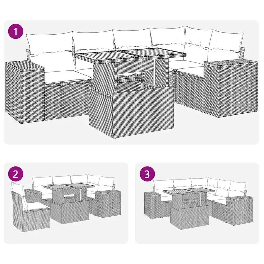 Salon de jardin 6 pcs avec coussins noir résine tressée - 11