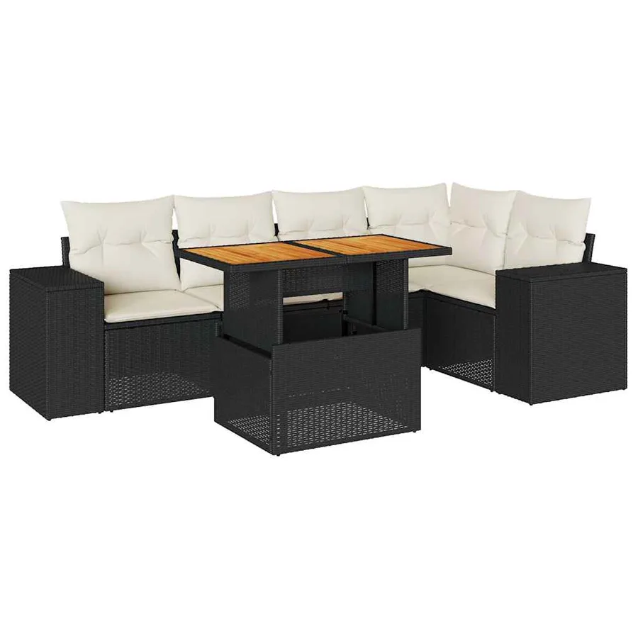 Salon de jardin 6 pcs avec coussins noir résine tressée - 2