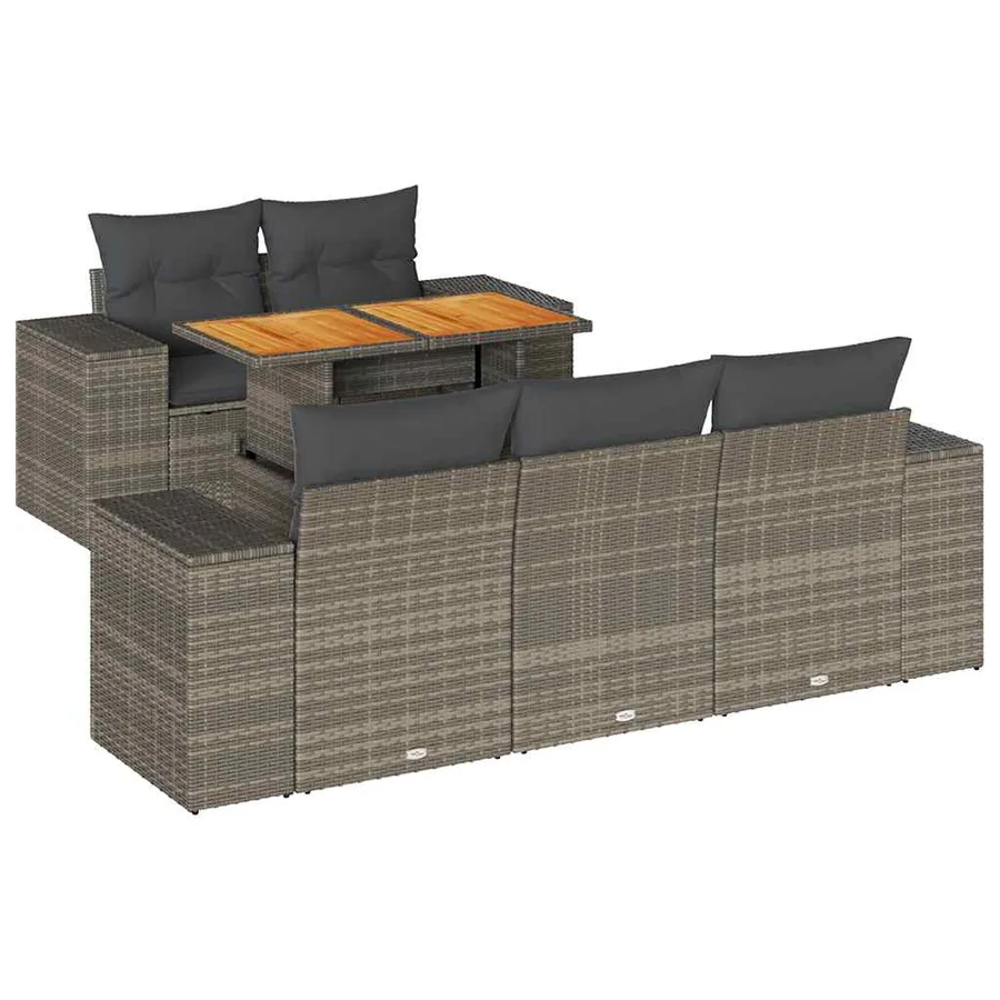 Salon de jardin 6 pcs avec coussins gris résine tressée - 2