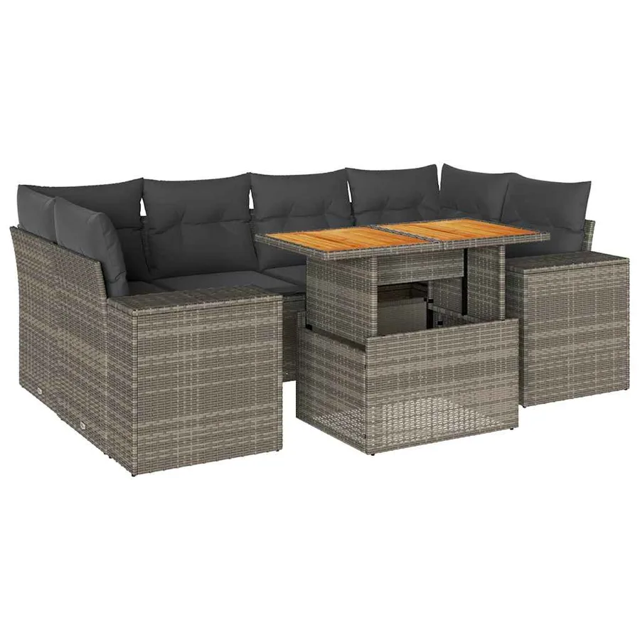 Salon de jardin avec coussins 7 pcs gris résine tressée - 2