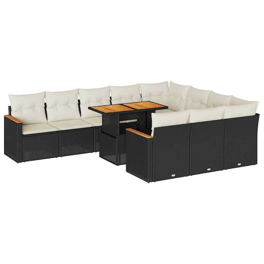 Ensemble de canapés de jardin 11 pcs et coussins rotin acacia - 2