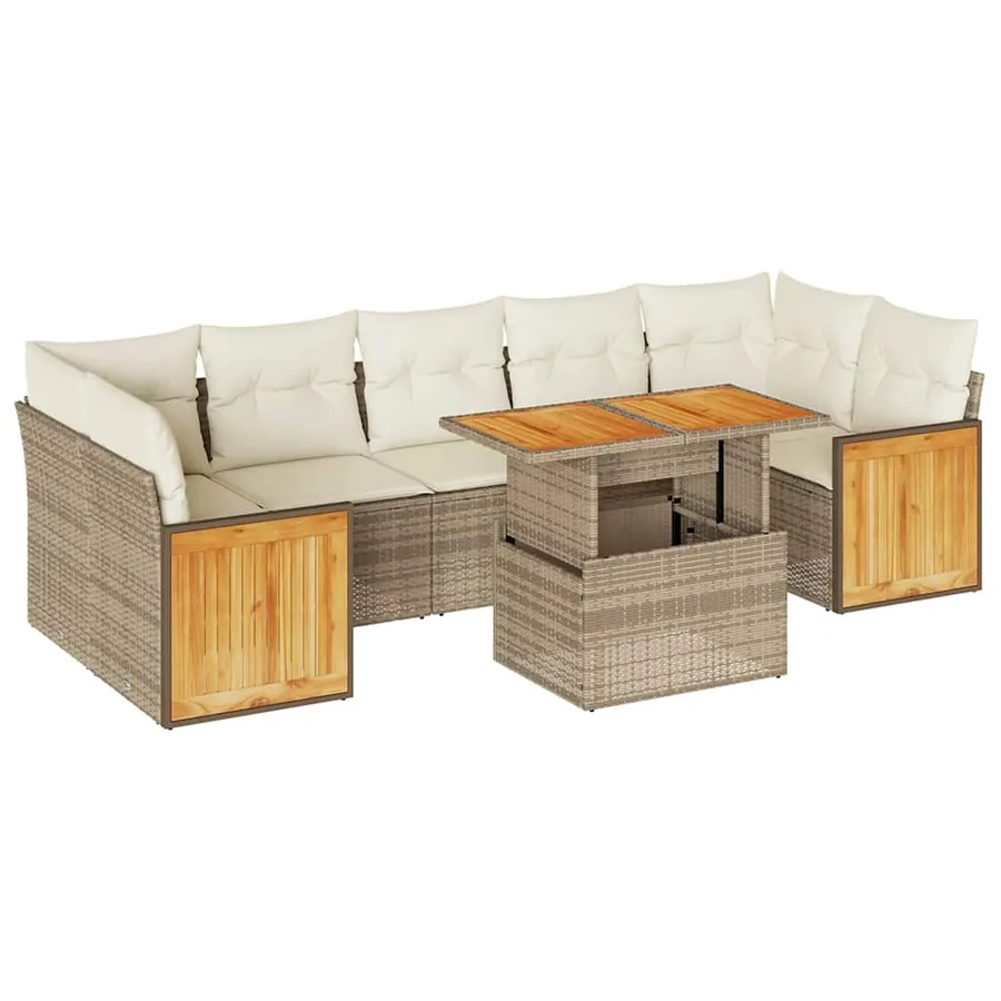 Salon de jardin avec coussins 8 pcs beige résine tressée acacia - 2