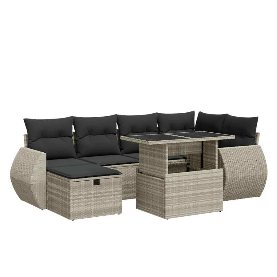 Salon de jardin avec coussins 7 pcs gris clair résine tressée - 2