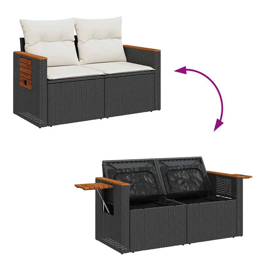 Salon de jardin 5 pcs avec coussins noir résine tressée - 11