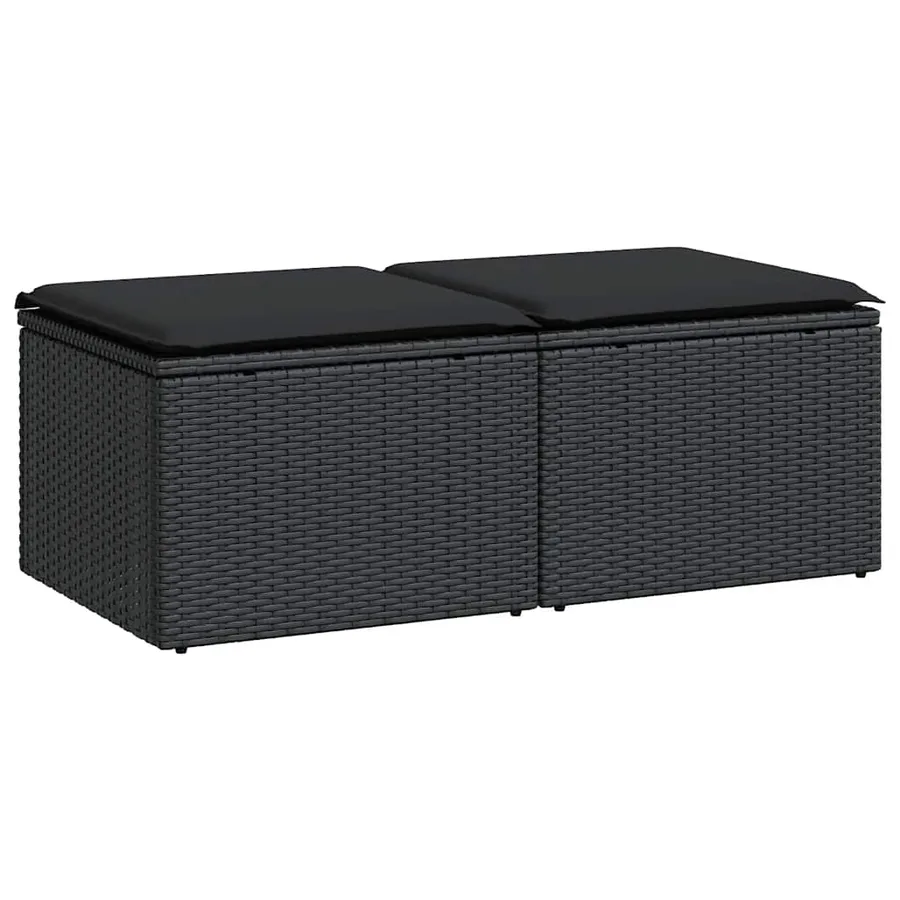 Salon de jardin avec coussins 2 pcs noir résine tressée acacia - 2