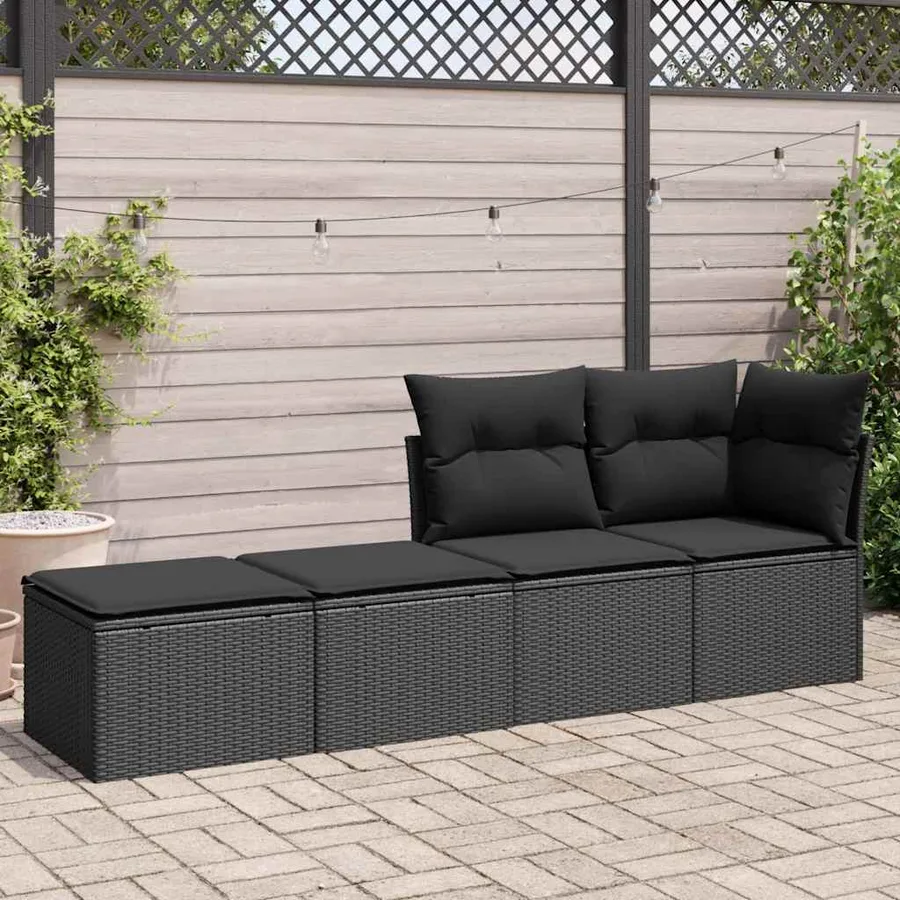 Salon de jardin avec coussins 2 pcs noir résine tressée acacia - 3