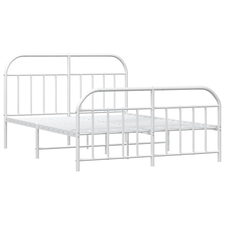 Cadre de lit métal sans matelas et pied de lit blanc 135x190 cm - 3