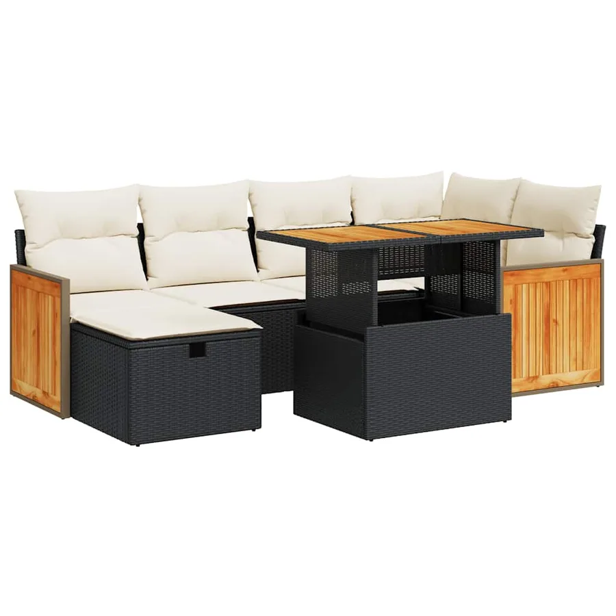 Salon de jardin 8 pcs avec coussins noir résine tressée - 2
