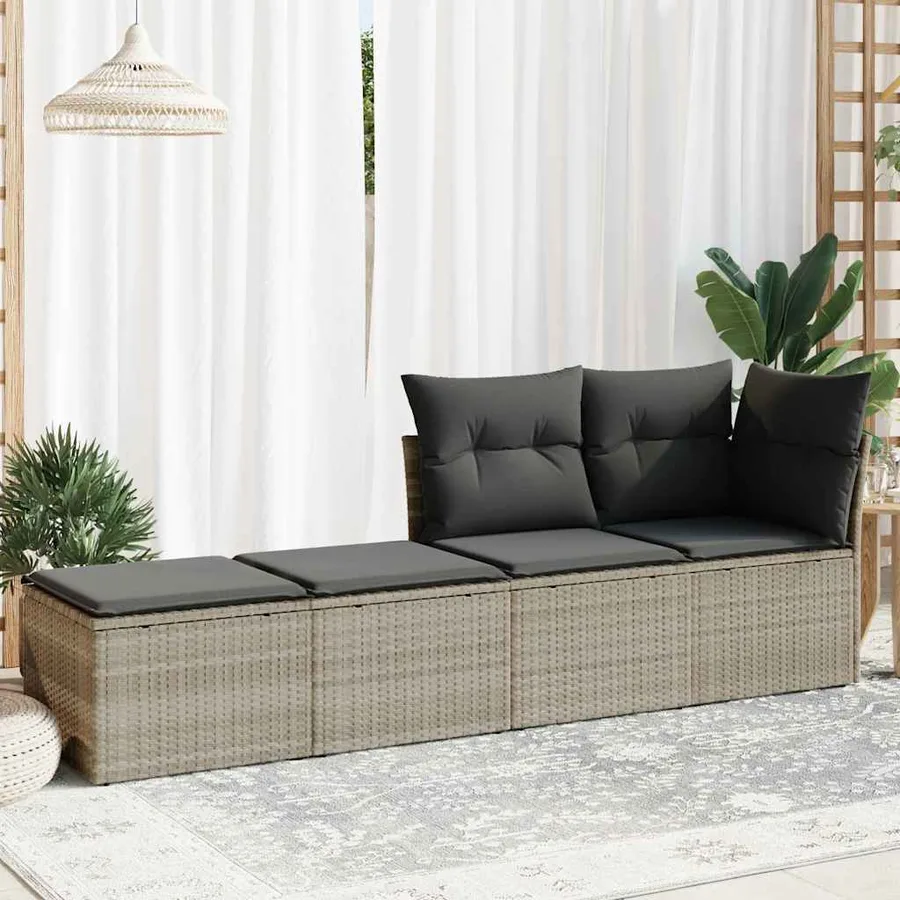 Salon de jardin 2 pcs avec coussins gris clair polyrotin acacia - 3