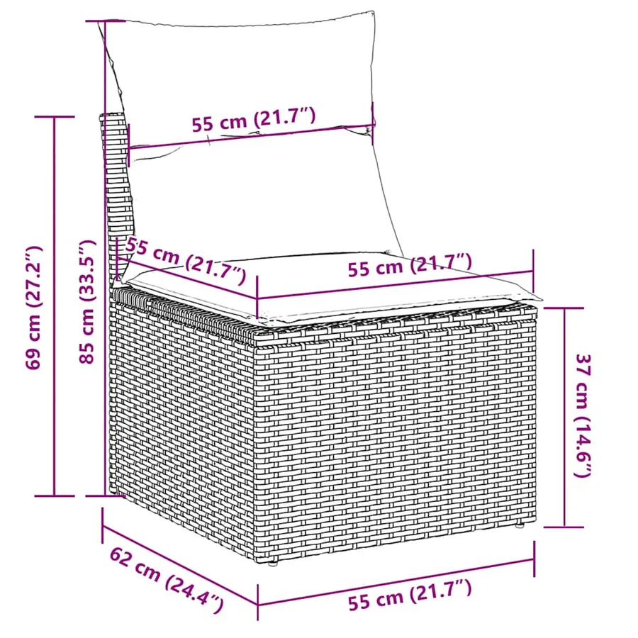 Salon de jardin 6 pcs avec coussins gris clair résine tressée - 14