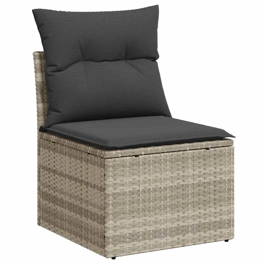 Salon de jardin 6 pcs avec coussins gris clair résine tressée - 3