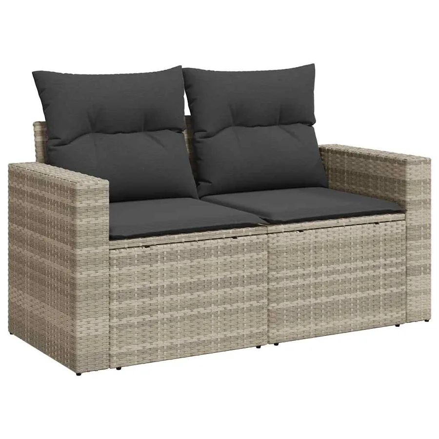 Salon de jardin 6 pcs avec coussins gris clair résine tressée - 4