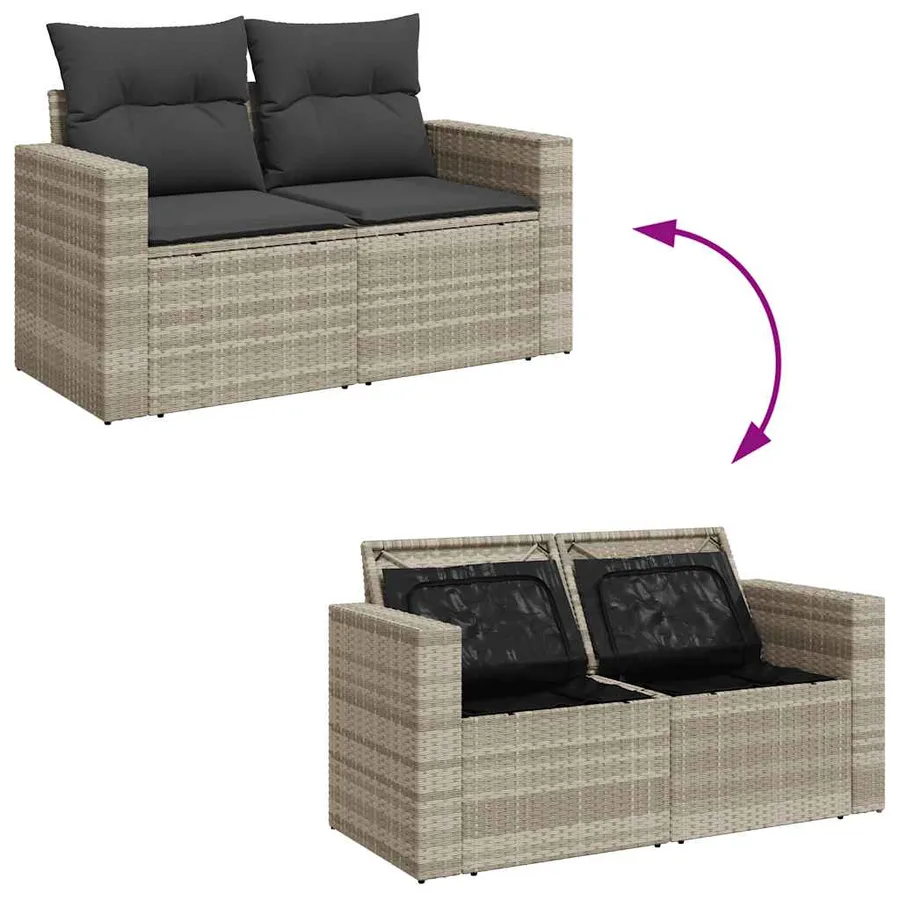 Salon de jardin 6 pcs avec coussins gris clair résine tressée - 8