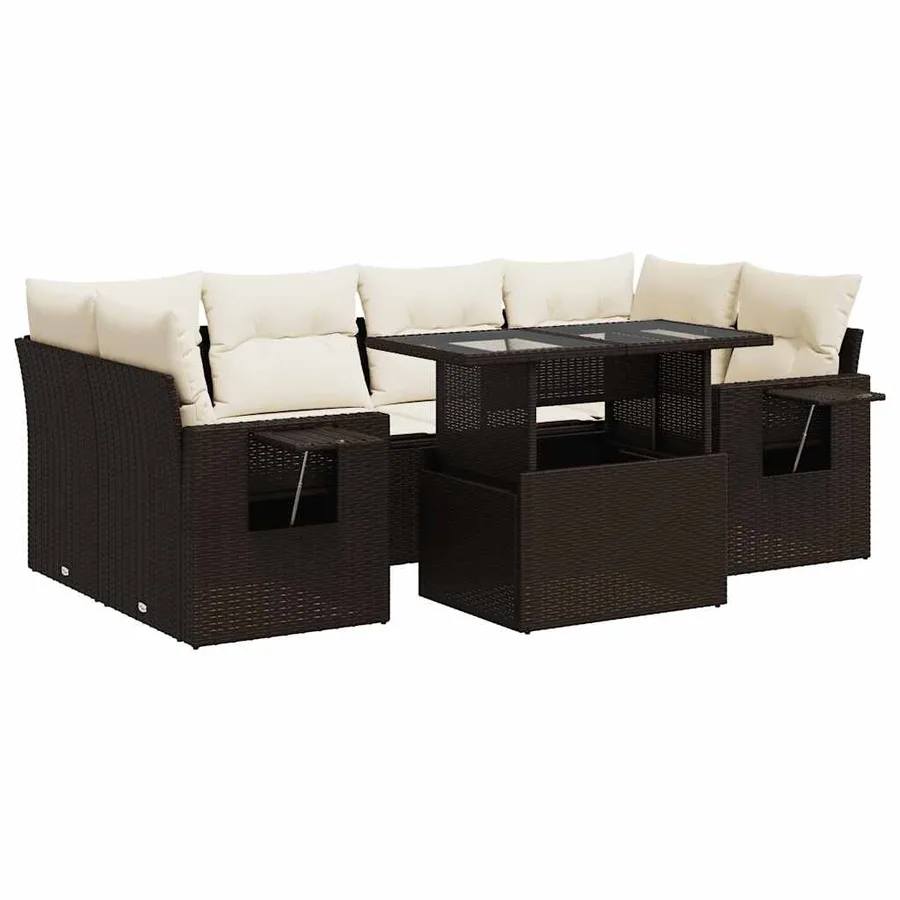 Salon de jardin avec coussins 7 pcs marron résine tressée - 2