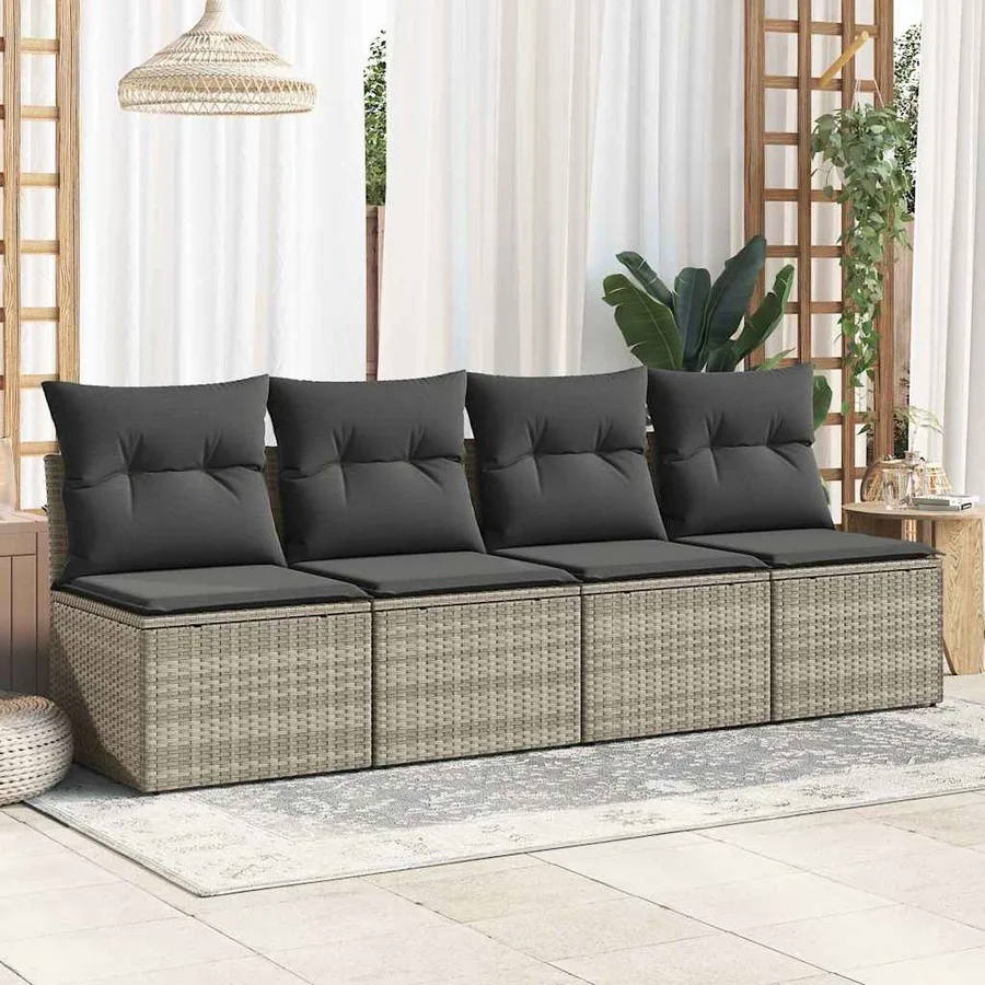 Salon de jardin 2 pcs avec coussins gris clair polyrotin acacia - 3