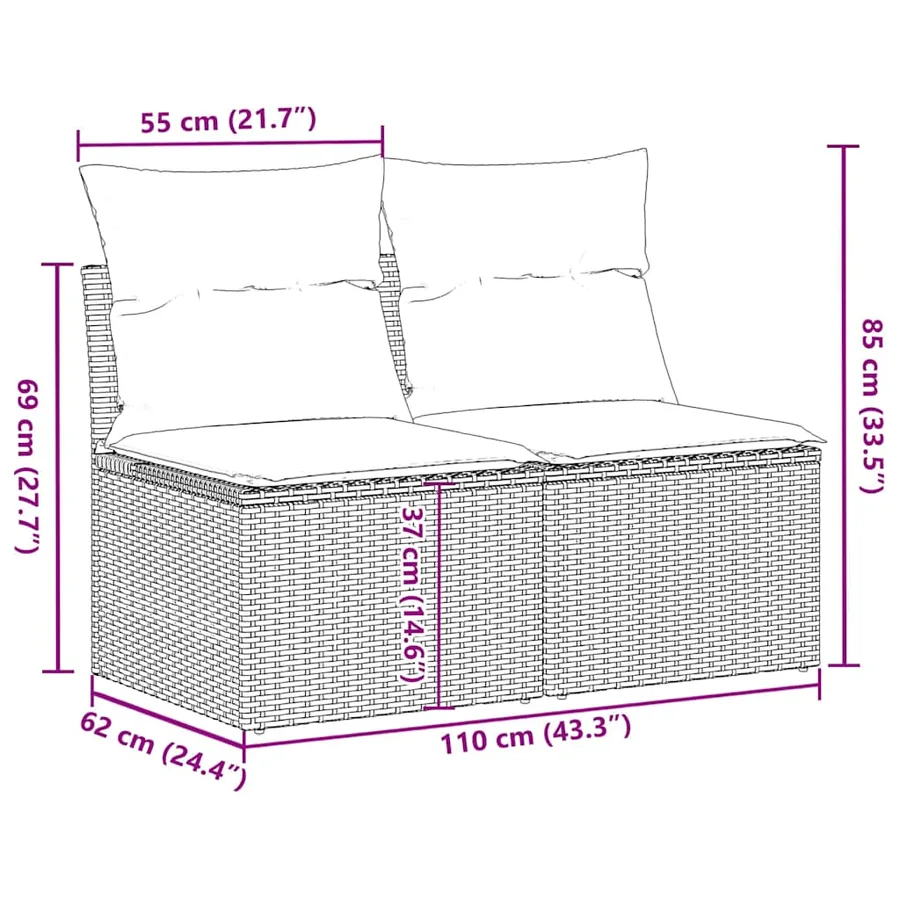 Salon de jardin 2 pcs avec coussins gris clair polyrotin acacia - 7