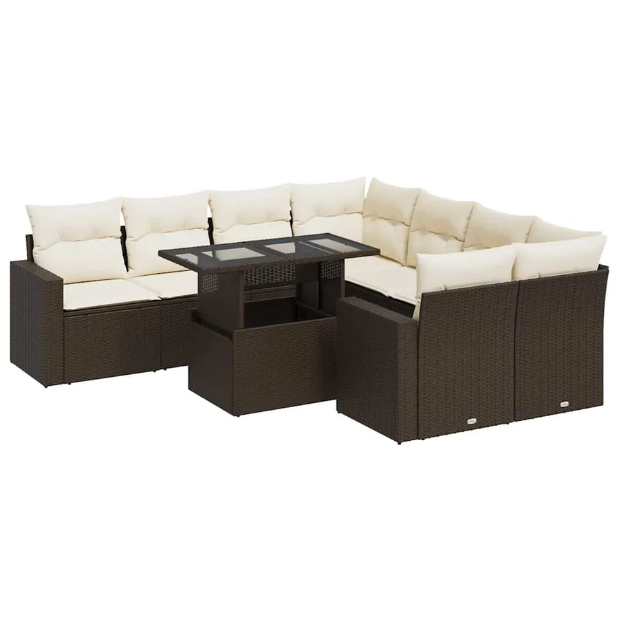Salon de jardin avec coussins 9 pcs marron résine tressée - 2
