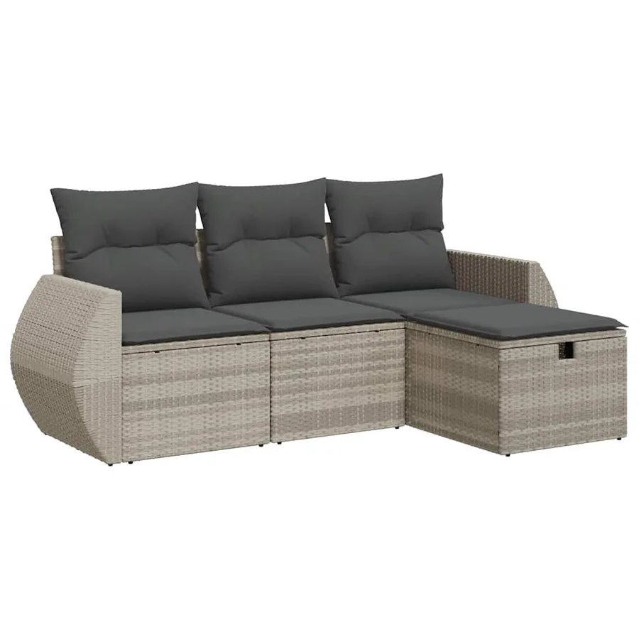 Salon de jardin 4 pcs avec coussins gris clair résine tressée - 2